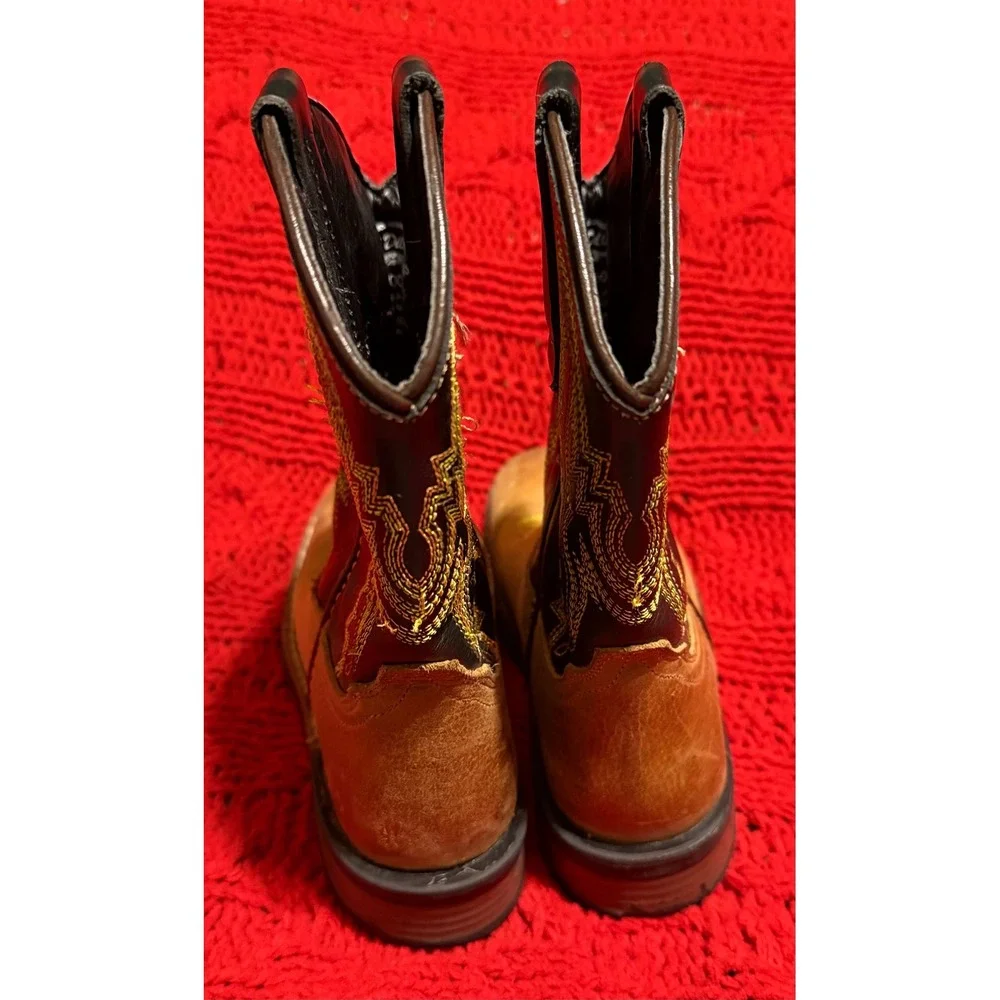 JB Dillon Kids Leather Western Cowboy Boots Tan Black Square Toe JBCE2000C 11.5